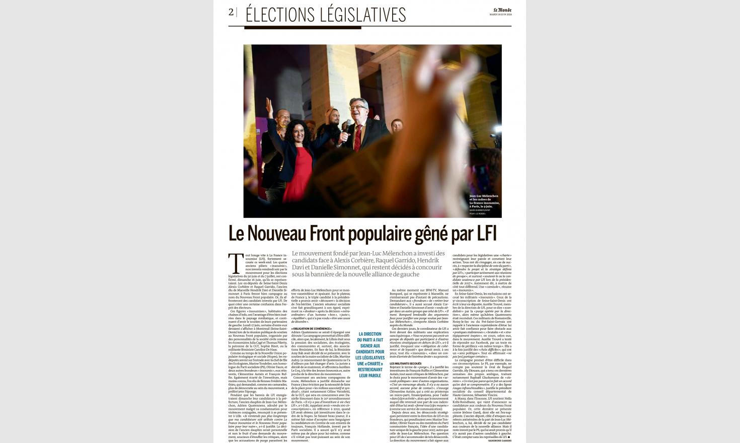 Le Monde - LFI législatives 2024